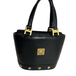 MCM Black Leather Mini Tote with Gold Hardware